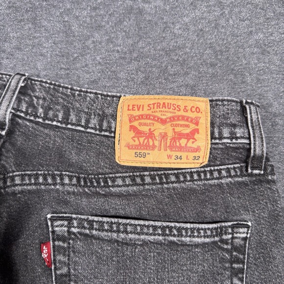 Levis 559 Relaxed Straight Jeans Mens 36x32 Black Denim Medium Wash Faded Baggy - Picture 3 of 7